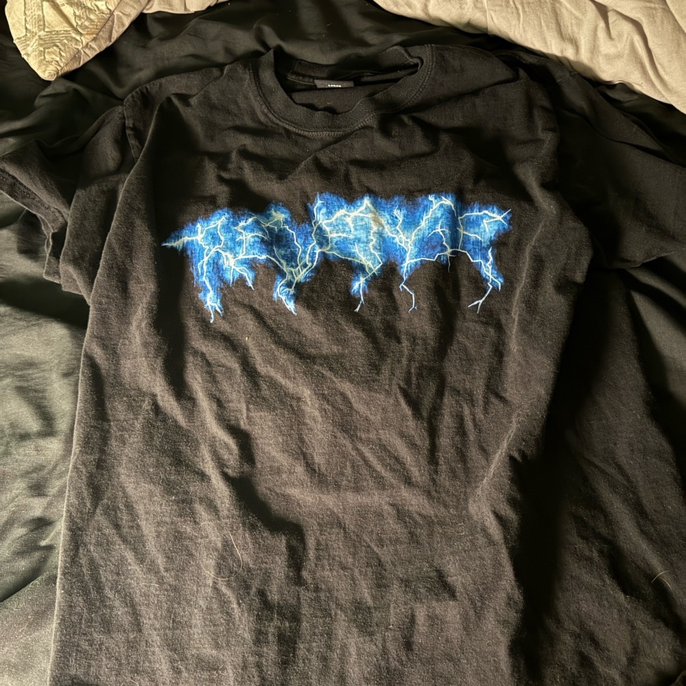 Black Graphic T-Shirt with Blue Lightning Design